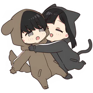 🤗 ちび, アニメ, 可愛い, 漫画, ハグ, カップル, 友情, イラスト whatsapp sticker
