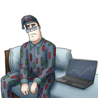 😴 Investment, Aktienmarkt, Trading, Pyjama, Kerzenchart, müde, enttäuscht telegram sticker