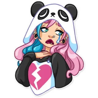 😢 Cartoon, Emo, Weinend, Herzschmerz, Panda, Mädchen, Traurig telegram sticker
