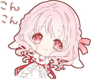 😳 こん anime, kawaii, cute, girl, pink, chibi telegram sticker