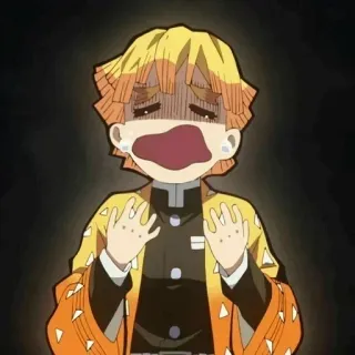 🧡 Zenitsu Agatsuma Demon Slayer 动漫, 鬼灭之刃, 善逸, 害怕, 哭泣, 黄发, 卡通 telegram sticker