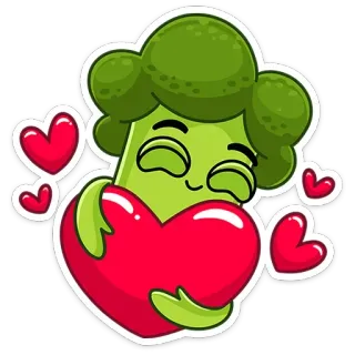 ❤️ brócolis, coração, amor, vegetal, fofo, abraço, desenho animado whatsapp sticker