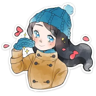 🥰 menina, inverno, fofo, anime, desenho animado, coração, brilho, adesivo telegram sticker