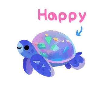 ✨ Happy żółw, słodki, szczęśliwy, zwierzę, kreskówka, żółw morski telegram sticker