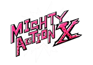 🙂 MIGHTY ACTION X sticker, mighty action x, roze, tekst, strip whatsapp sticker