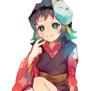 😊 Anime, Cô gái, Mặt nạ, Mặt nạ cáo, Kimono, Dễ thương, Hình minh họa telegram sticker