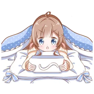 🐱 Anime, Meisje, Tablet, Schattig, Bed, Kussen whatsapp sticker