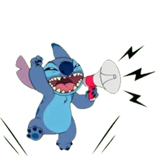 📢 Stitch Lilo & Stitch Cartoon, Megafon, Alien, Blau, Disney telegram sticker