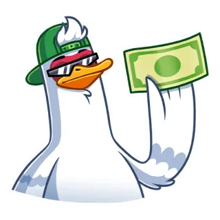 🤑 鸭子, 钱, 卡通, 财富, 太阳镜 telegram sticker