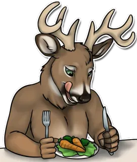 🍴 rusa, makan, salad, antropomorfik, binatang, makanan, sehat, lucu whatsapp sticker
