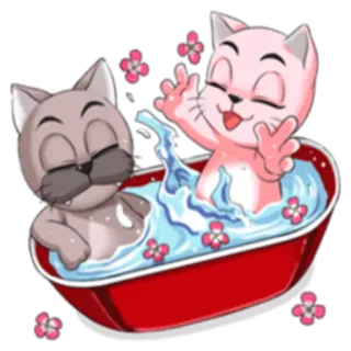 🛁 猫, お風呂, 花, かわいい, 動物, 漫画 telegram sticker