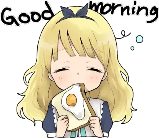 ☀️ Good morning dzień dobry, dziewczyna, kreskówka, tost, jajko, anime, słodkie whatsapp sticker