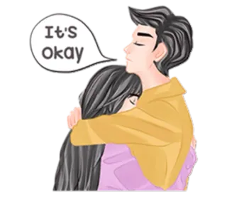 😔 It's Okay abrazo, amor, pareja, consuelo, apoyo, dibujos animados telegram sticker