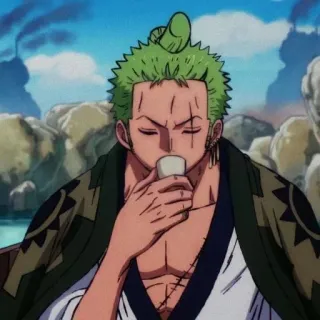 💚 Roronoa Zoro One Piece Аниме, Ван Пис, Ророноа Зоро, Зоро, Пьющий, Зеленые волосы, Мечник telegram sticker