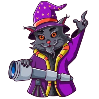 🔥 gato, mago, telescopio, magia, fantasía, dibujos animados, pegatina telegram sticker
