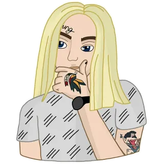 🤔 Young bionda, tatuaggio, persona, cartone animato, stile, moda whatsapp sticker