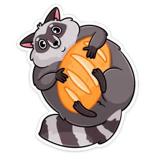 🥖 rakun, roti, lucu, hewan, makanan, kartun telegram sticker