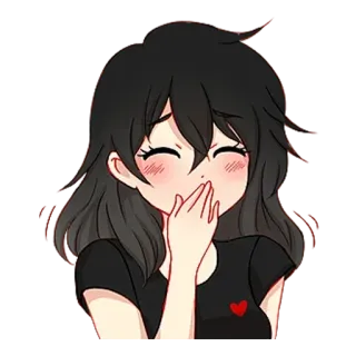 🙊 garota anime, corando, coração, cabelo preto, fofa, feminino, desenho animado telegram sticker