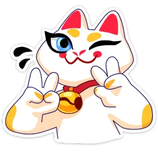 ✌️ cat, lucky cat, maneki neko, winking, peace sign, cute whatsapp sticker
