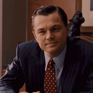 😌 Jordan Belfort The Wolf of Wall Street Leonardo DiCaprio, actor, película, personaje, retrato, traje telegram sticker