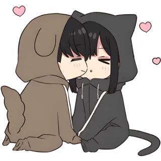 💋 Anime, Słodkie, Para, Kawaii, Pies, Kot, Miłość whatsapp sticker