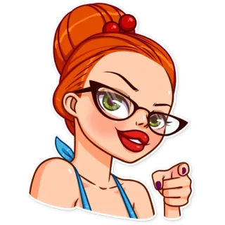 👇 mujer, chica, gafas, señalando, dibujos animados telegram sticker