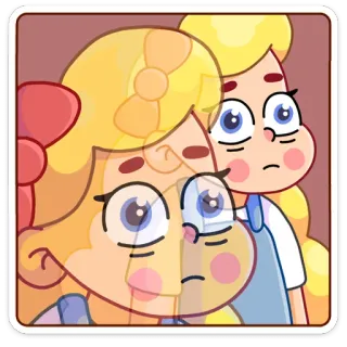 🤨 Kartun, Lucu, Gadis, Rambut pirang, Teman, Ilustrasi whatsapp sticker