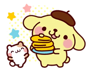 🐂 Pompompurin Pompompurin, chien, chat, crêpes, mignon, kawaii, Sanrio telegram sticker