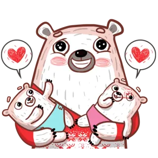 👶 orso, carino, cuori, cartoni animati, famiglia, amore whatsapp sticker
