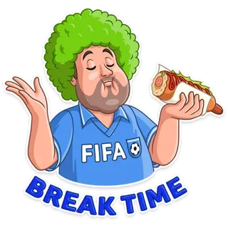 😋 BREAK TIME football, FIFA, pause, temps, hot dog, dessin animé, sport, fan telegram sticker