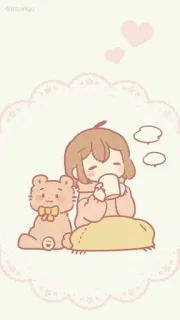 ❤️ chica, té, osito de peluche, kawaii, lindo, chibi, relajante telegram sticker