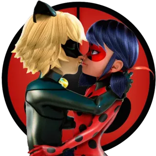 💋 Ladybug and Chat Noir Miraculous: Tales of Ladybug & Cat Noir божья коровка, кот нуар, miraculous, мультфильм, пара, поцелуй telegram sticker