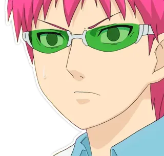 😥 Kusuo Saiki The Disastrous Life of Saiki K. Anime, Saiki K, Kusuo Saiki, Psíquico, Cabelo rosa, Óculos verdes telegram sticker