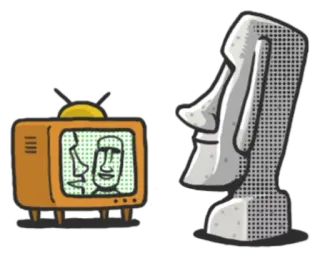 🐷 Moai, Paaseiland, Steenhoofd, Standbeeld, TV, Televisie, Cartoon whatsapp sticker