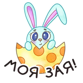 🐰 МОЯ ЗАЯ! 토끼, 귀여운, 달걀, 부활절, 동물 whatsapp sticker