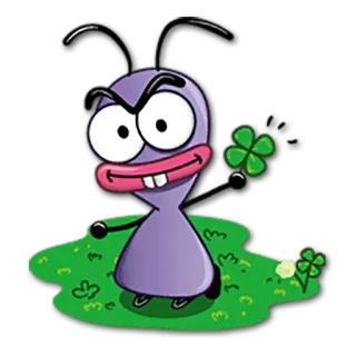 🍀 dibujo animado, personaje, trébol de cuatro hojas, bicho, ilustración telegram sticker
