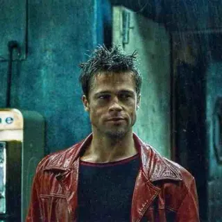 🤨 Tyler Durden Fight Club Тайлер Дерден, Бойцовский клуб, Брэд Питт, Фильм, Культовый фильм, Красная кожаная куртка telegram sticker