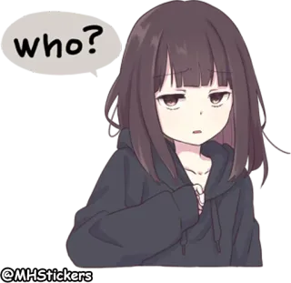 😒 who? garota anime, pergunta, quem, adesivo, fofo, mangá telegram sticker
