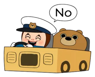 👮‍♂ No niedźwiedź, nie, kreskówka, postać, jazda, uroczy telegram sticker
