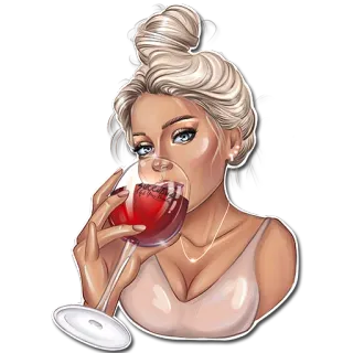 🍷 Frau, Wein, blond, Glas, trinken, Schönheit telegram sticker
