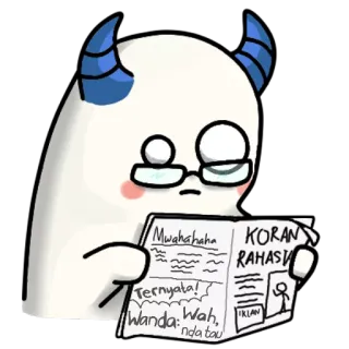 😳 Mwahahaha
KORAN RAHASIA
IKLAN
Ternyata!
Wanda: Wah, nda tau cartoon, monster, reading, newspaper, glasses, horns telegram sticker