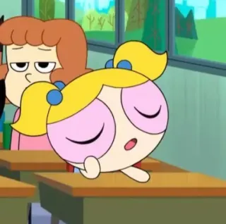 😌 Bubbles The Powerpuff Girls desenho animado, bolhas, meninas superpoderosas, fofo, sonolento telegram sticker
