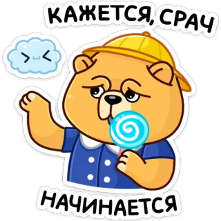 😱 КАЖЕТСЯ, СРАЧ НАЧИНАЕТСЯ urso, desenho animado, fofo, pirulito, russo, frase telegram sticker