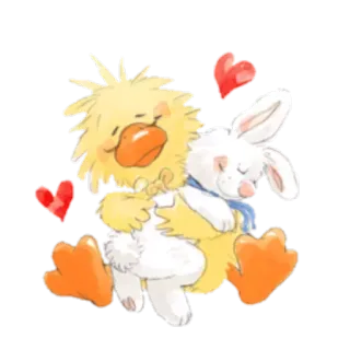 😍 anatra, coniglio, abbraccio, amore, carino, cartone animato, amicizia telegram sticker