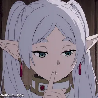 🤫 @FIX_X_FOX 精灵, 动漫, 女人, 角色, 耳朵, 白发, 肖像 telegram sticker