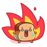 🍞 toast, fire, burning, scared, cartoon, food, kawaii telegram sticker