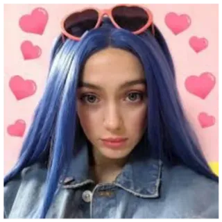 😍 femme, cheveux bleus, coeurs, lunettes de soleil, portrait whatsapp sticker