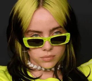 🌊 Billie Eilish คนดัง, นักร้อง, Billie Eilish, ป็อปสตาร์, ผมสีเขียว, แว่นกันแดด, สร้อยคอ, ภาพเหมือน telegram sticker