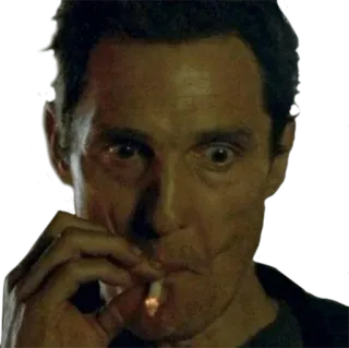 👀 Rust Cohle True Detective Matthew McConaughey, True Detective, Rust Cohle, smoking, cigarette, stare, intense, reaction whatsapp sticker