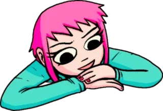 ☺️ Ramona Flowers Scott Pilgrim vs. the World Рамона Флауэрс, Скотт Пилигрим, Мультфильм, Женщина, Розовые волосы whatsapp sticker